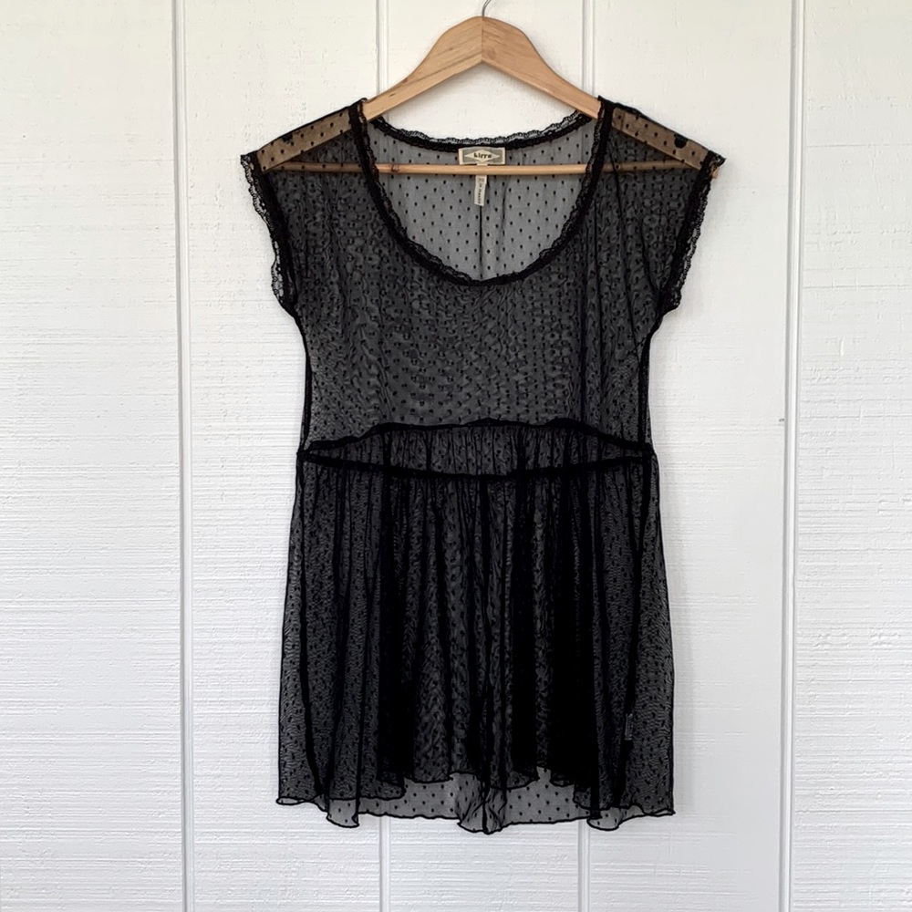 Late Y2K Black Sheet Polka Dot Lace Mesh Baby Doll Top